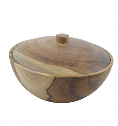 Bowl with lid / Empty bag in solid teak - 15cm - face