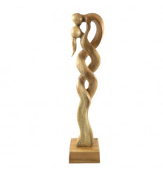 Abstract couple statue Union Infinite h52cm wooden natural finish