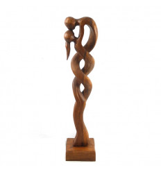 Abstract couple statue Union Infinite h52cm in brown tinted wood