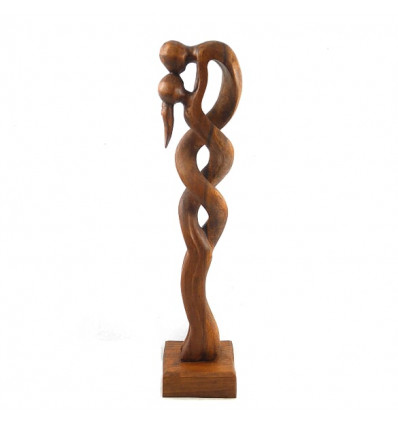 Statue abstraite couple Union Infinie h52cm en bois teinté marron