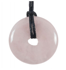 Chinese Donut or Pi in Quartz Rose 30mm - cord - pendant or bracelet