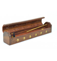 Wooden incense holder with storage / Yin Yang pattern incense box.