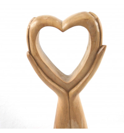 Statua del cuore in The Hands in Raw Wood 30cm. Casalingo