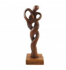 Abstract statue couple intertwined "Fusion" 30cm - Raw wood