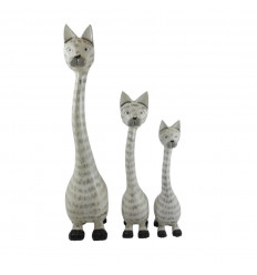3 statuettes cute wooden cats, cat trinket.