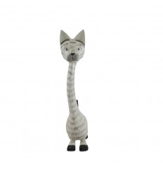 Destockage !!! Grande statue de chat en bois blanc et gris 50cm