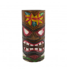 Pot à crayons Tiki décor fleur en bois peint