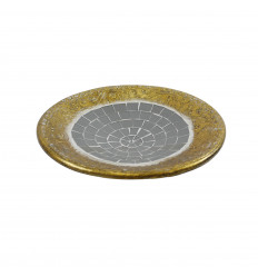 Coupelle ronde en terre cuite dorée avec mosaique de verre grise 25cm