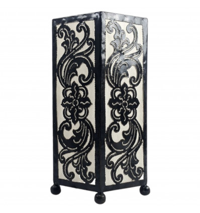 Oriental style lamp 30cm - Black wrought iron and white fabric