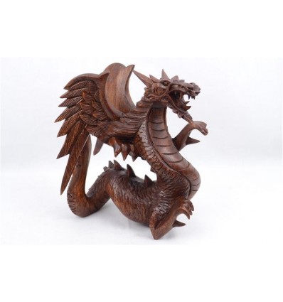 Statue Dragon h30cm en bois massif sculpté main