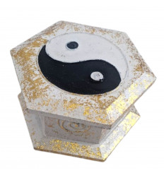 Piccola cassa esagonale in legno per gioielli modello Yin Yang 9cm