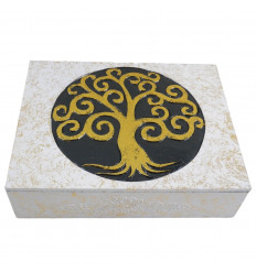 Boîte en bois motif Arbre de Vie 30x24cm - Coloris Noir & Or