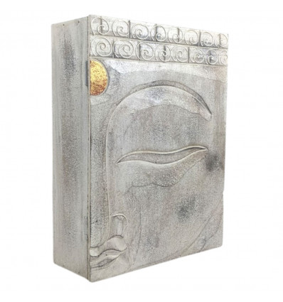 Boîte de rangement en bois motif Tête de Bouddhae 30cm
