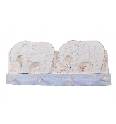 Wall coat rack 2 elephants / 4 hooks - Blue color