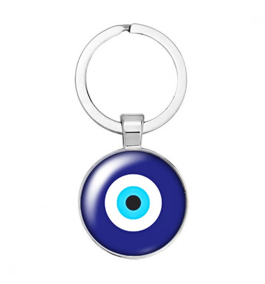 Porte-clef Cabochon 1 anneau Oeil Turc Bleu Talisman Protecteur