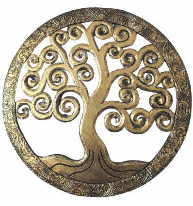 Large wall decoration Tree of Gilded Life in carved wood ø40cm