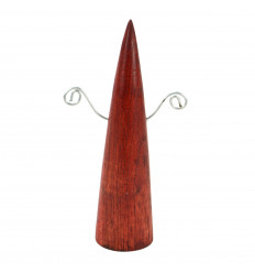 Présentoir à boucles d'oreilles forme cône en bois massif teinté rouge