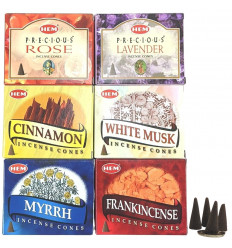 Discovery pack of 60 incense cones indian / 6 perfumes. Brand HEM.