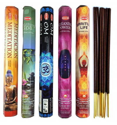 Assortiment d'encens spécial Yoga Spiritualité Méditation, 5 variétés / 100 bâtons marque HEM.