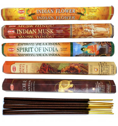 Assortimento di incenso "Viaggio in India" 5 varietà / 100 bastoncini, marca ORLO.