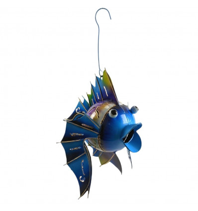 Photophore Pesce metallico da appendere - Colore Blu 20cm