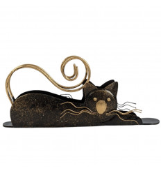 Towel rack and mail - Artisanal Wrought Iron Cat 22cm