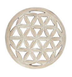 Wall decoration ø40cm Flower of life - Cerused white carved wood