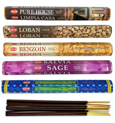 Incense Assortment - "Purification" Bouquet. Set of 100 sticks (5 flavors) brand HEM.