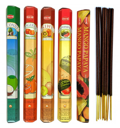 Assortment of incense "Exotic Fruits" 5 fragrances. Lot of 100 sticks brand HEM.