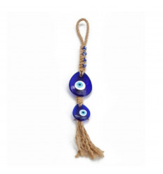 Doppio occhio turco su corda / amuleto occhio blu da appendere