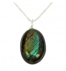 Labradorite necklace from Madagascar AAA - rolled stone pendant + chain