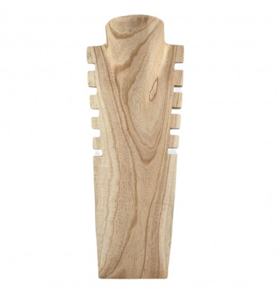 Destocking! Espositore busto con collane dentellate in legno massello grezzo 40cm