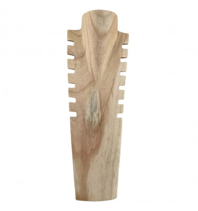 Destocking! Espositore busto con collane dentellate in legno massello grezzo 50cm