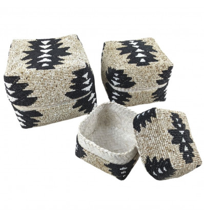 Set of 3 Boxes for offerings of Bali in bamboo, shells and beads