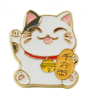 Golden Pin Maneki Neko Black Ear - Luck and Happiness