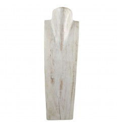 Déstockage ! Présentoir spécial colliers longs 50cm - Buste en bois massif blanc cérusé