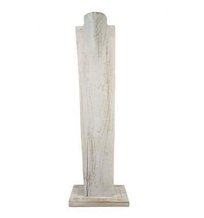 Déclassé - Grand buste 80cm sur socle pour colliers longs/sautoirs - Bois massif blanc cérusé