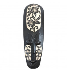Maschera Africana 50cm in Legno Intagliato Nero - Motivo Floreale