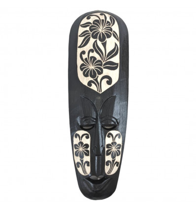 Maschera Africana 50cm in Legno Intagliato Nero - Motivo Floreale