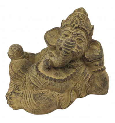Statuetta Ganesh sdraiata in pietra 15cm, antichi mestieri indù
