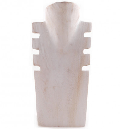 Destocking! Espositore busto con collane dentellate in legno massello cerusé bianco 50cm