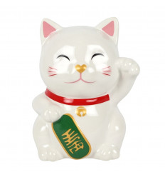 Piggy bank Cat - Maneki Neko White Ceramic