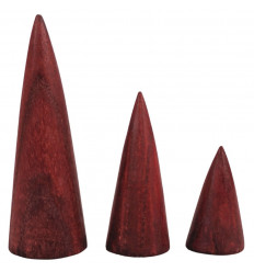 Set of 3 cones display with rings in Red tinted Wood