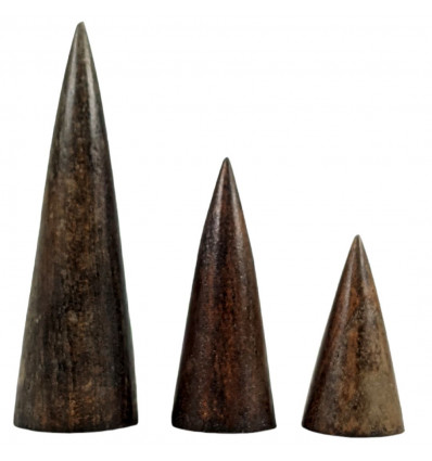 Set of 3 cones display with rings in Brown tinted Wood