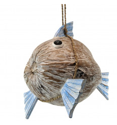 Coconut fish 30cm White & Blue - to put or hang