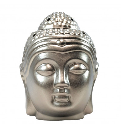 Zen Buddha head perfume burner in silver handmade ceramic