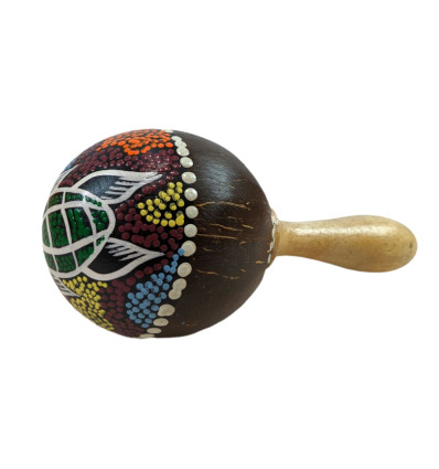Maracas en noix de coco motif tortue - Instrument de musique artisanal