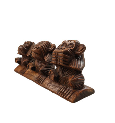 Les 3 singes de la Sagesse : 3 petites statues en bois massif