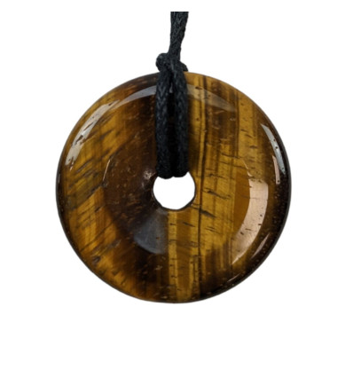 Donut or Chinese Pi in Tiger's Eye 30mm + cord - Pendant or bracelet