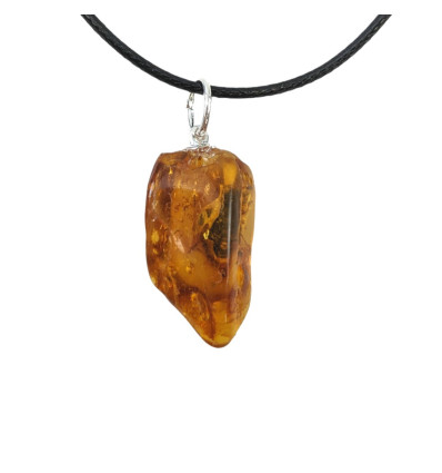 Amber AB necklace - rolled stone pendant + cord